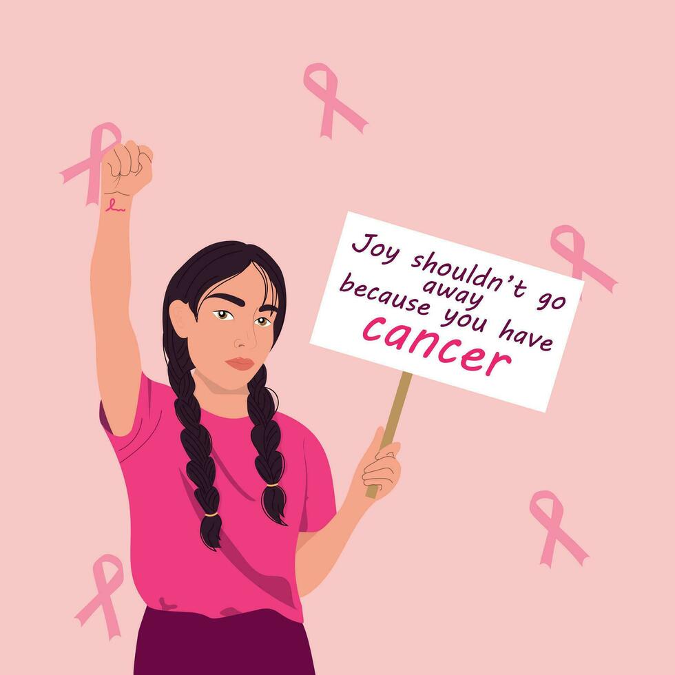 Indian woman fighting with breast cancer. vector