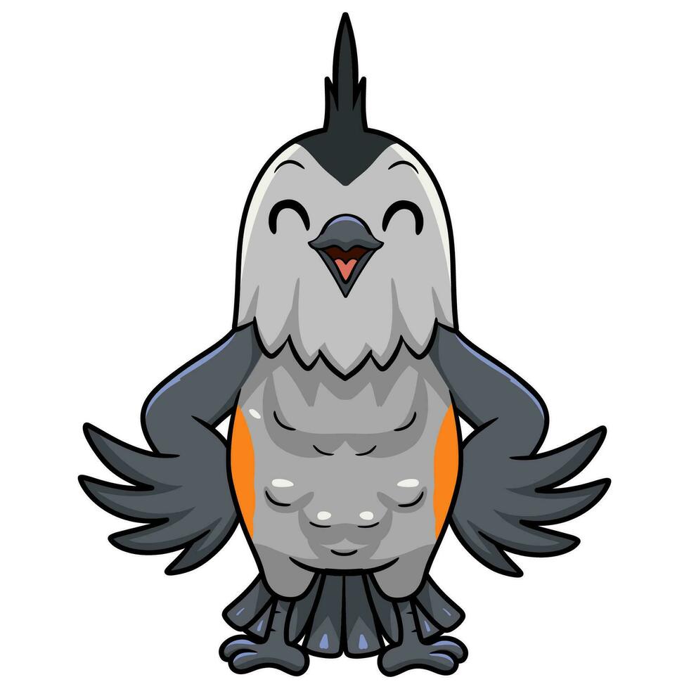 Cute black crested titmouse cartoon vector