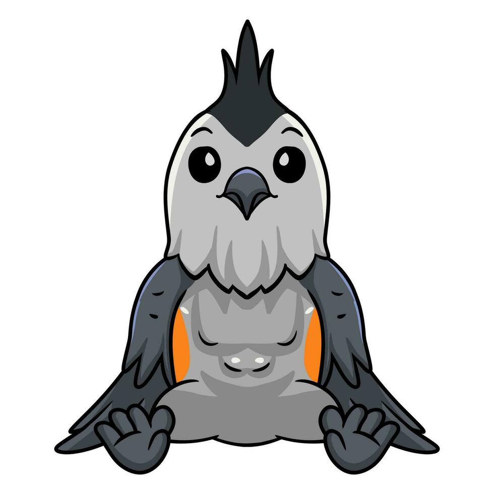Cute black crested titmouse cartoon vector