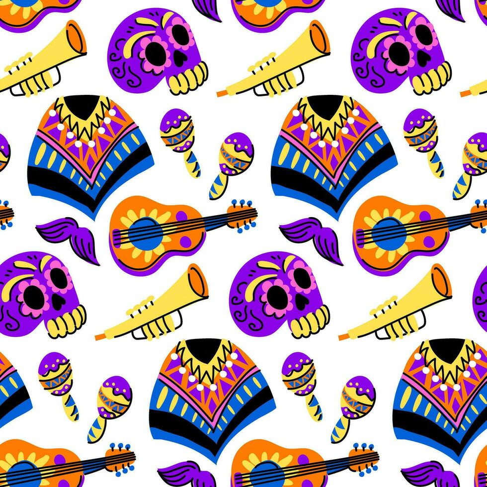 muertos modelo con cráneo y ropa. el día de el muerto fiesta en México. un cara en el formar de un cráneo con un floral modelo. sin costura modelo para Víspera de Todos los Santos. día de el muerto vector