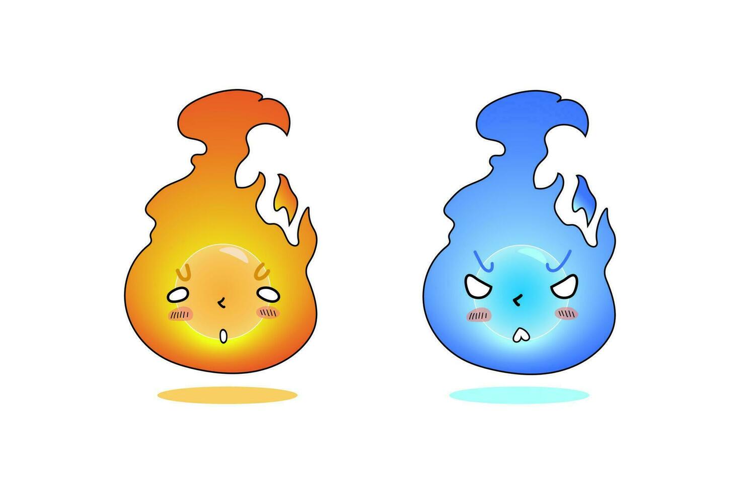 Cute orange and blue fireball character with expression isolated in white vector