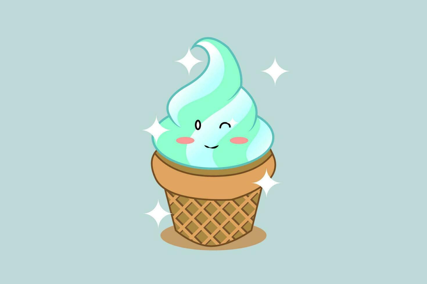 cute blue mint Ice cream mascot with sparkling isolated vector
