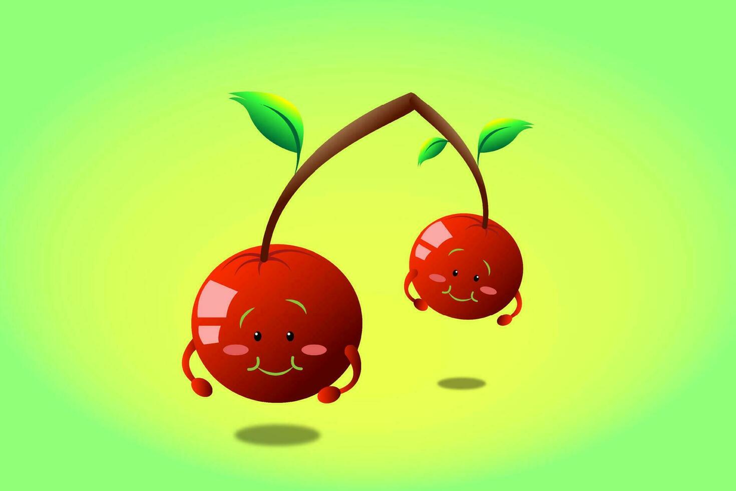two red cherry smile in yellow background vector