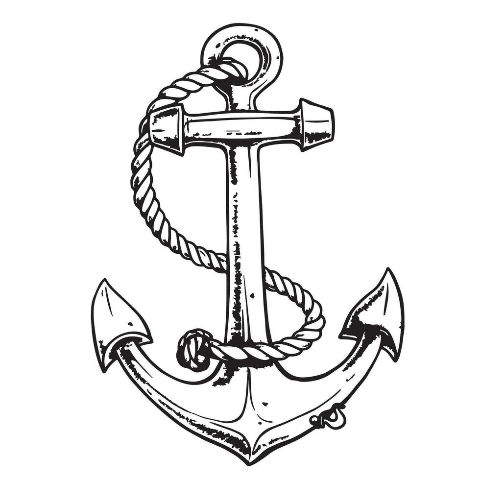 Anchor with rope hand drawn sketch Vector illustration