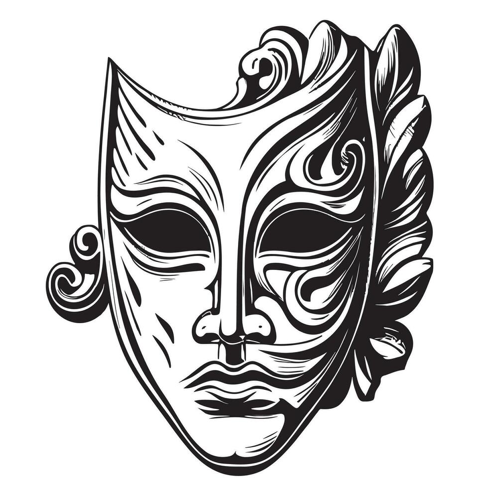 mascara teatral mano dibujado grabado estilo bosquejo vector ilustración festival