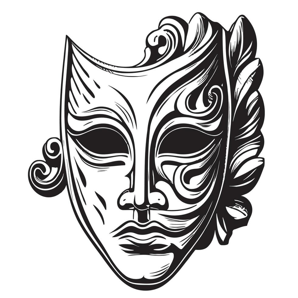 Theatricalmask hand drawn engraving style sketch Vector illustration Festival