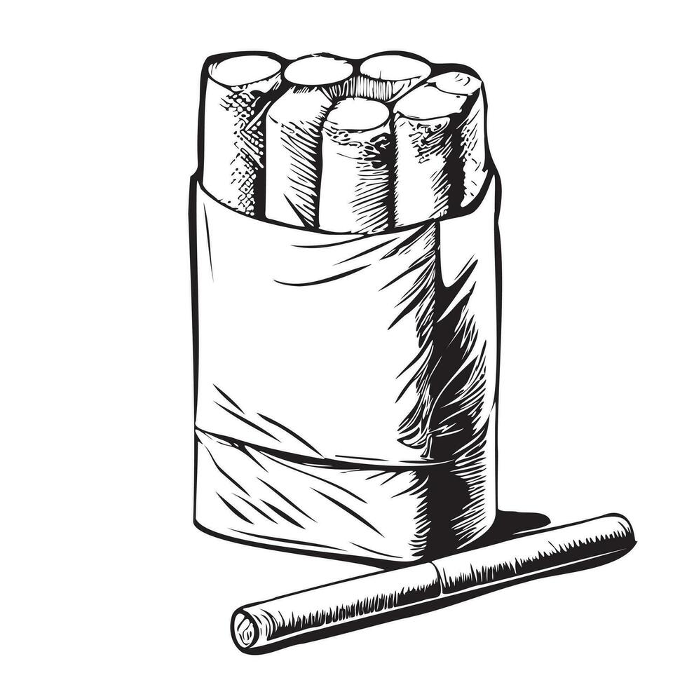 Pack of cigarettes retro hand drawn sketch Vector illustration