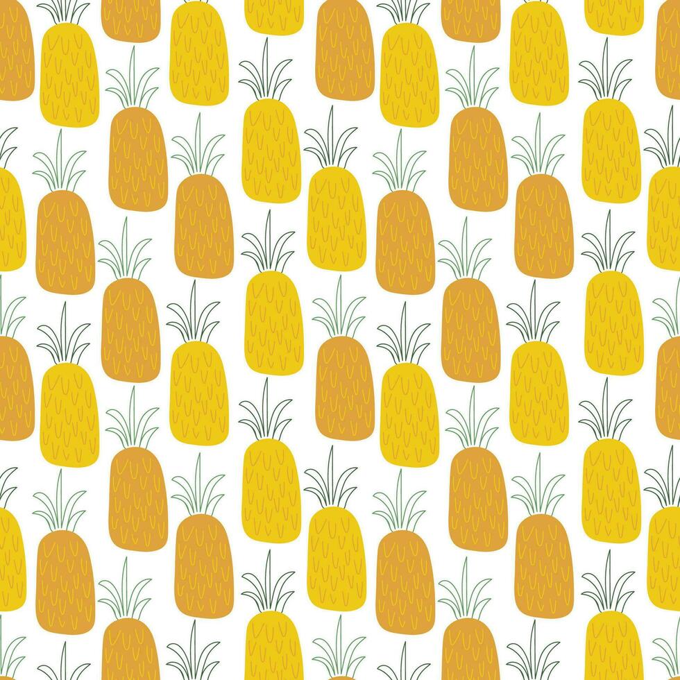Yellow and orange pineapples. Abstract flat cartoon background. Seamless pattern vector