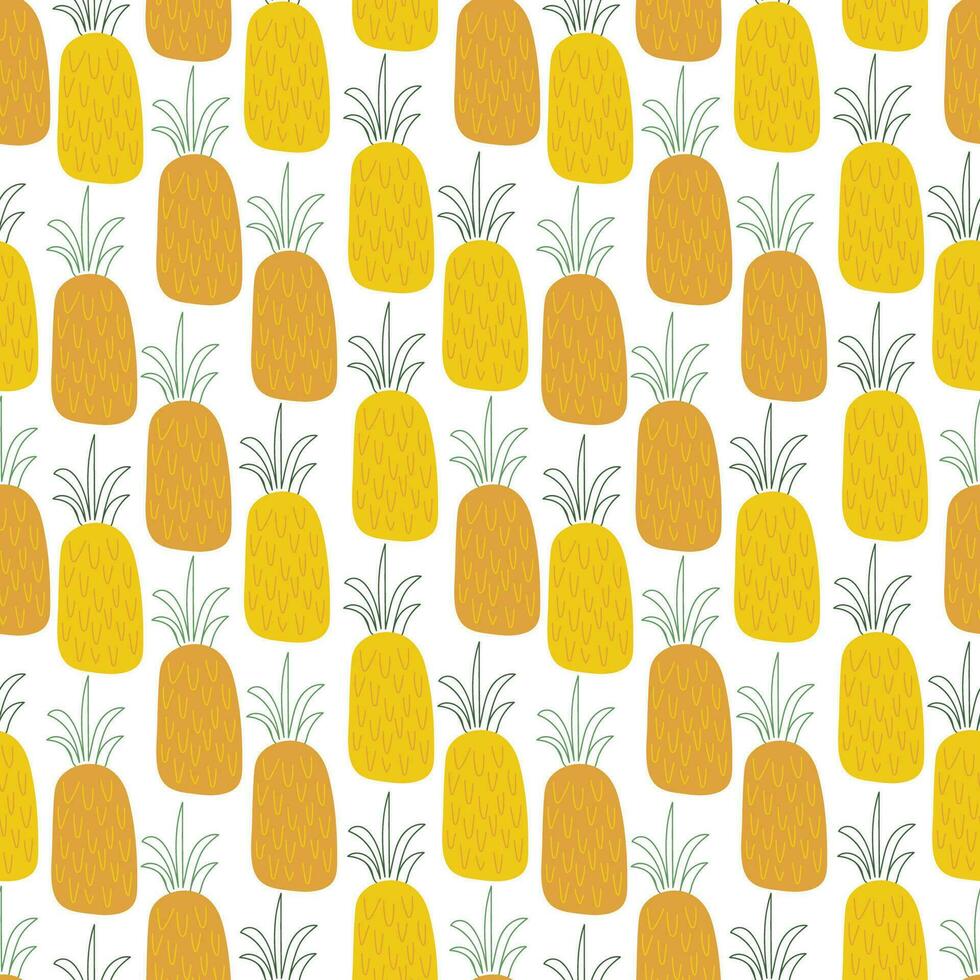 Yellow and orange pineapples. Abstract flat cartoon background. Seamless pattern vector