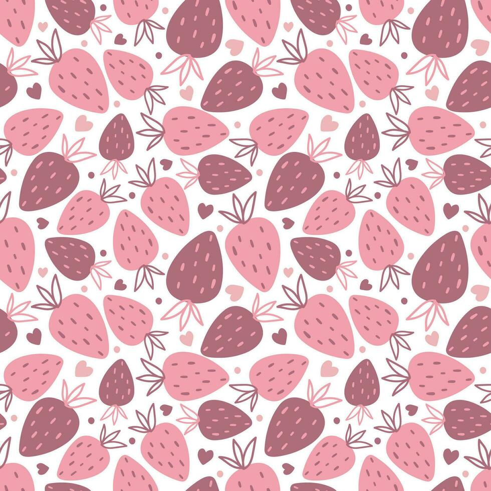 Pink strawberry. Flat cartoon background. Seamless pattern vector