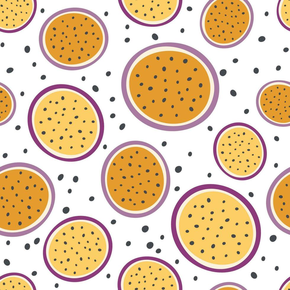 passion fruit. Flat bright cartoon background. Seamless pattern vector