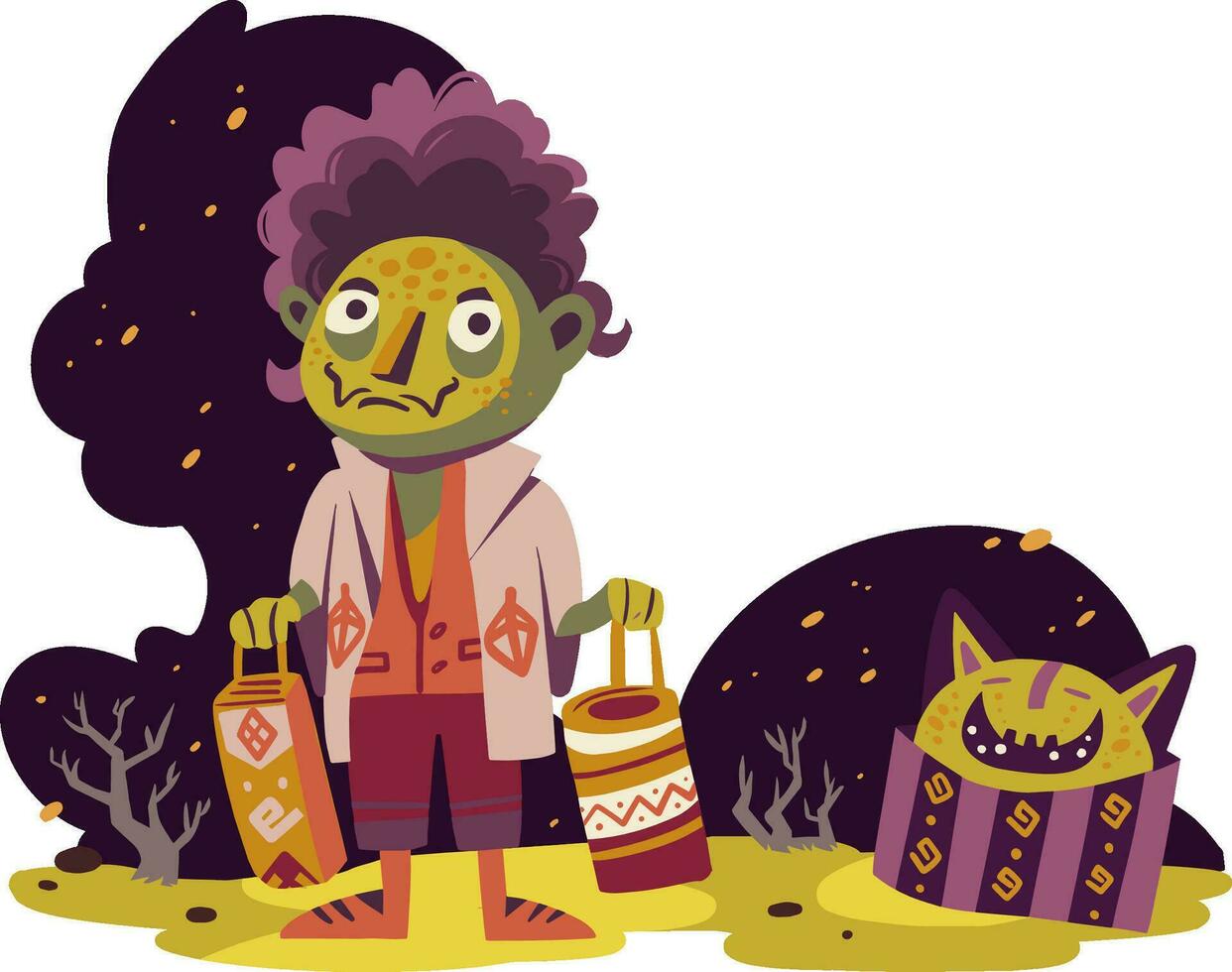 Halloween Scene With Frankenstein With A Bag vector
