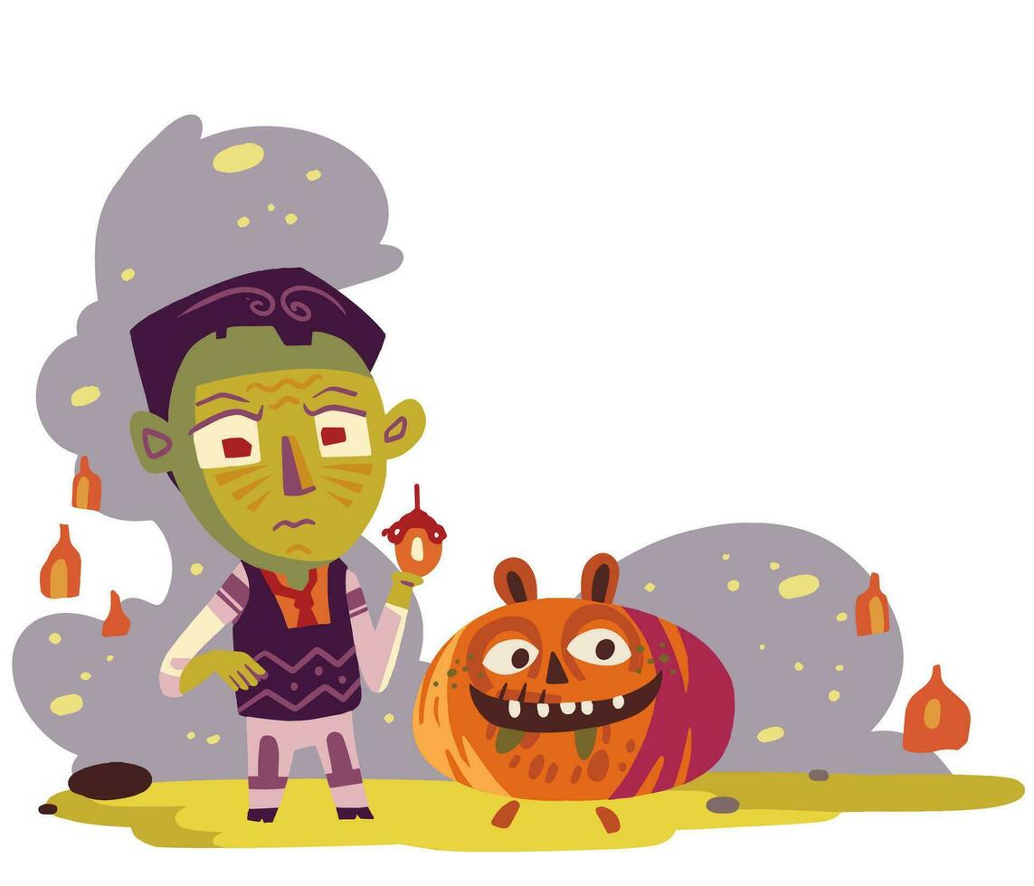 Halloween Scene With Pumpkin Monster vector