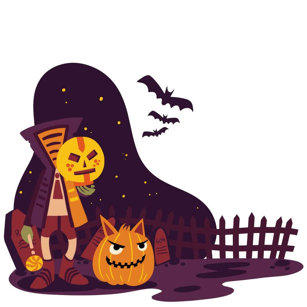 Halloween Scene With Monster and Pumpkin vector