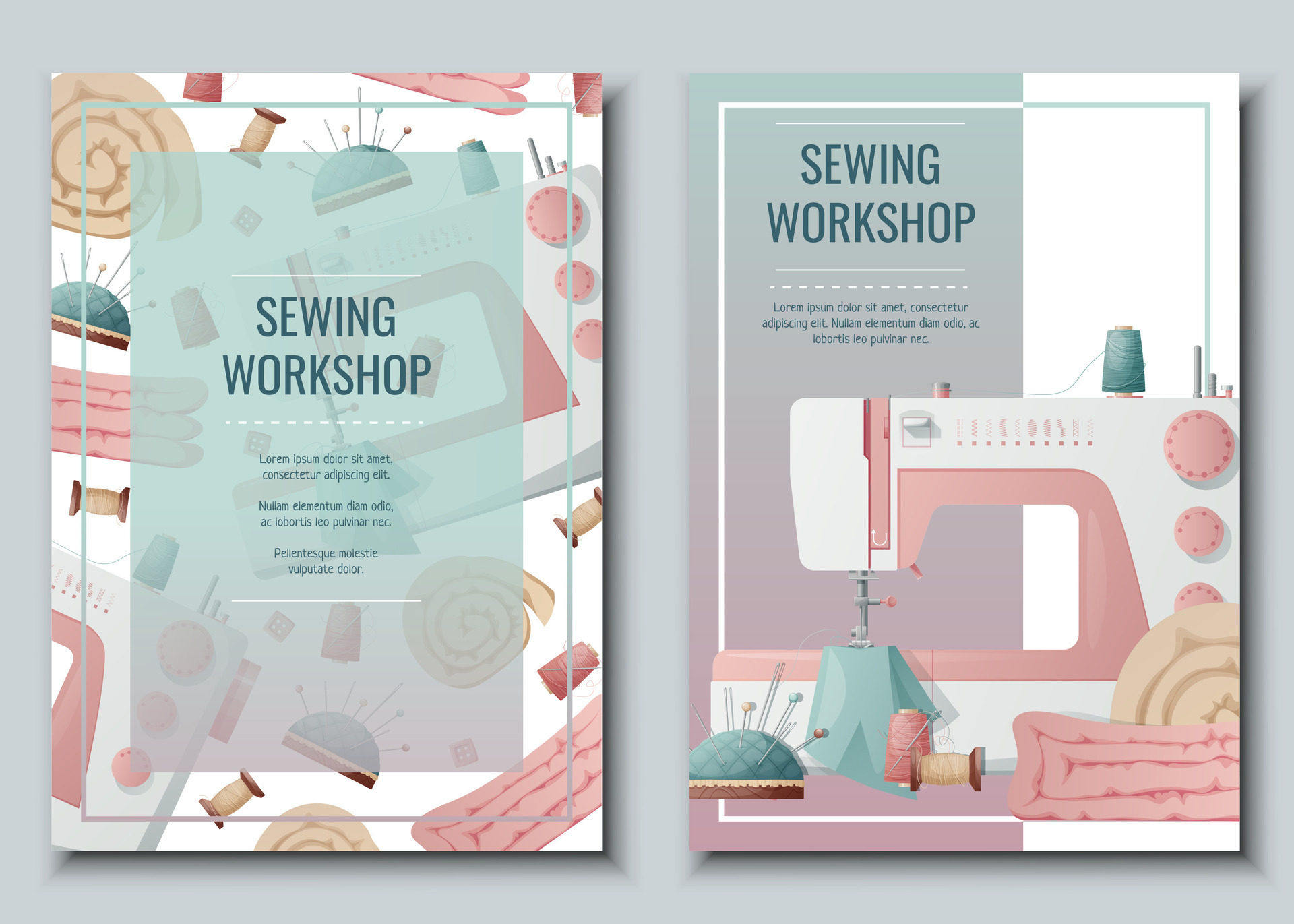 Flyer design set with sewing machine and sewing supplies. Light