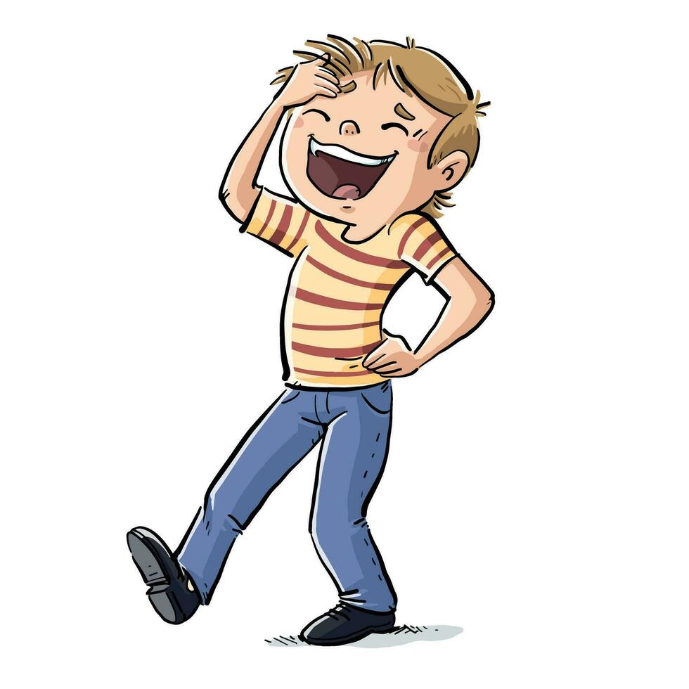 little boy in posture laughing happy vector
