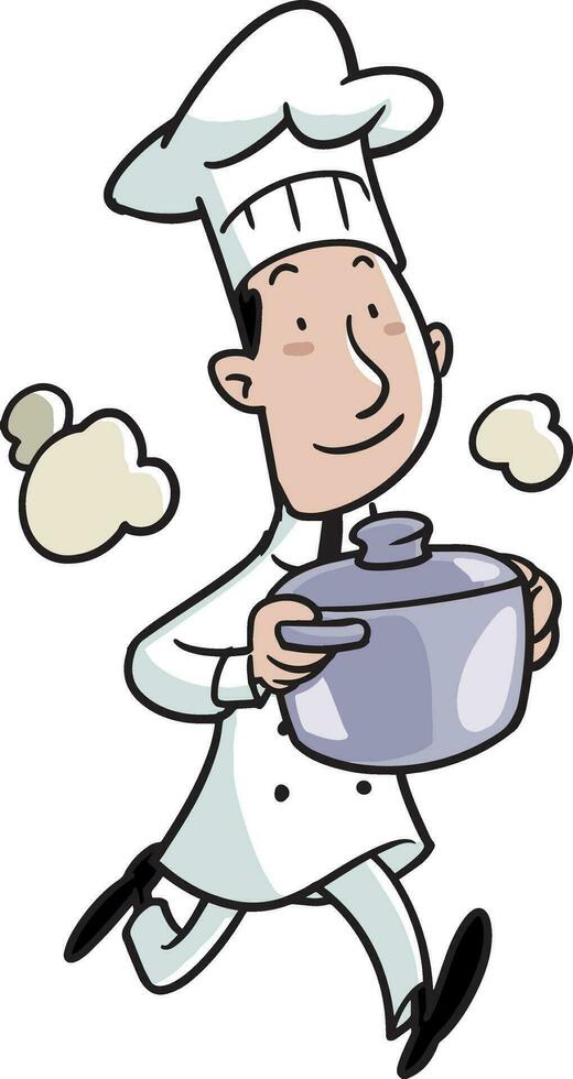 Cook carrying a pot full of food vector
