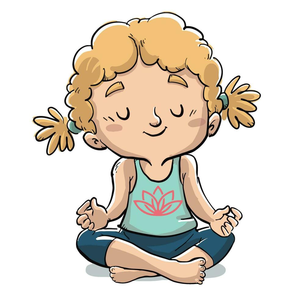 small girl in yoga posture vector