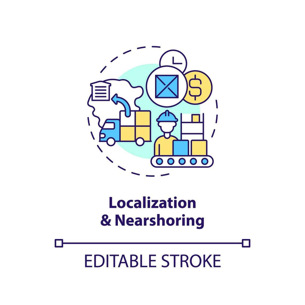Localization and nearshoring concept icon. Key supply chain strategy abstract idea thin line illustration. Isolated outline drawing. Editable stroke vector