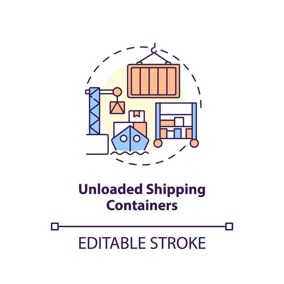 Unloaded shipping containers concept icon. Goods lost. Vulnerability in supply chain abstract idea thin line illustration. Isolated outline drawing. Editable stroke vector