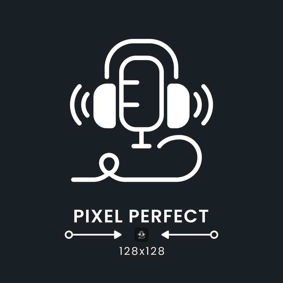 Live audio podcast white solid desktop icon. Streaming service. Online show. On air. Pixel perfect 128x128, outline 4px. Silhouette symbol for dark mode. Glyph pictogram. Vector isolated image