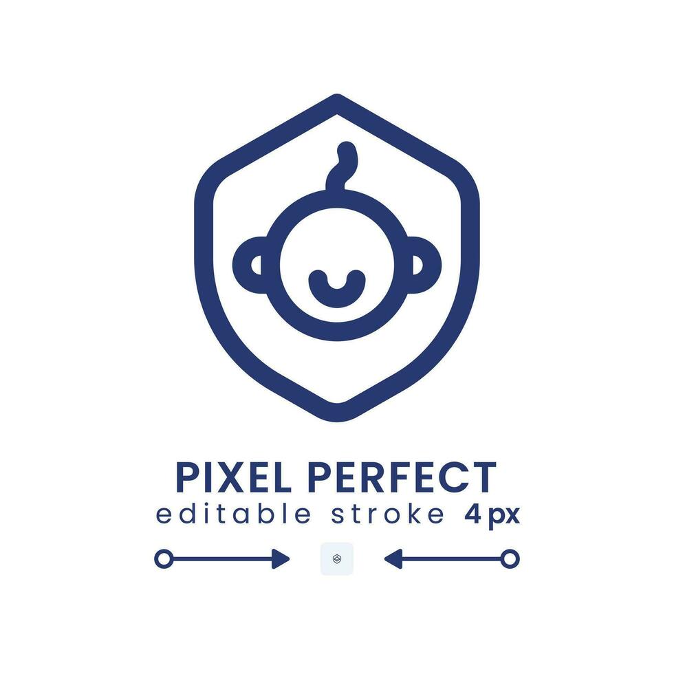 Child safety linear desktop icon. Parent control. Under protection. Baby insurance. Pixel perfect, outline 4px. GUI, UX design. Isolated user interface element for website. Editable stroke vector