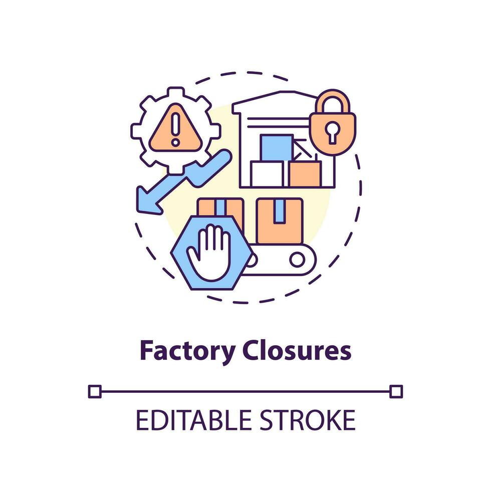 Factory closures concept icon. Stop manufacture. Vulnerability in supply chain abstract idea thin line illustration. Isolated outline drawing. Editable stroke vector