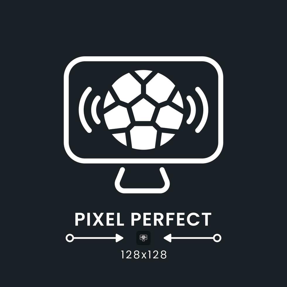 Sports streaming white solid desktop icon. Television channels. Livestream service. Pixel perfect 128x128, outline 4px. Silhouette symbol for dark mode. Glyph pictogram. Vector isolated image