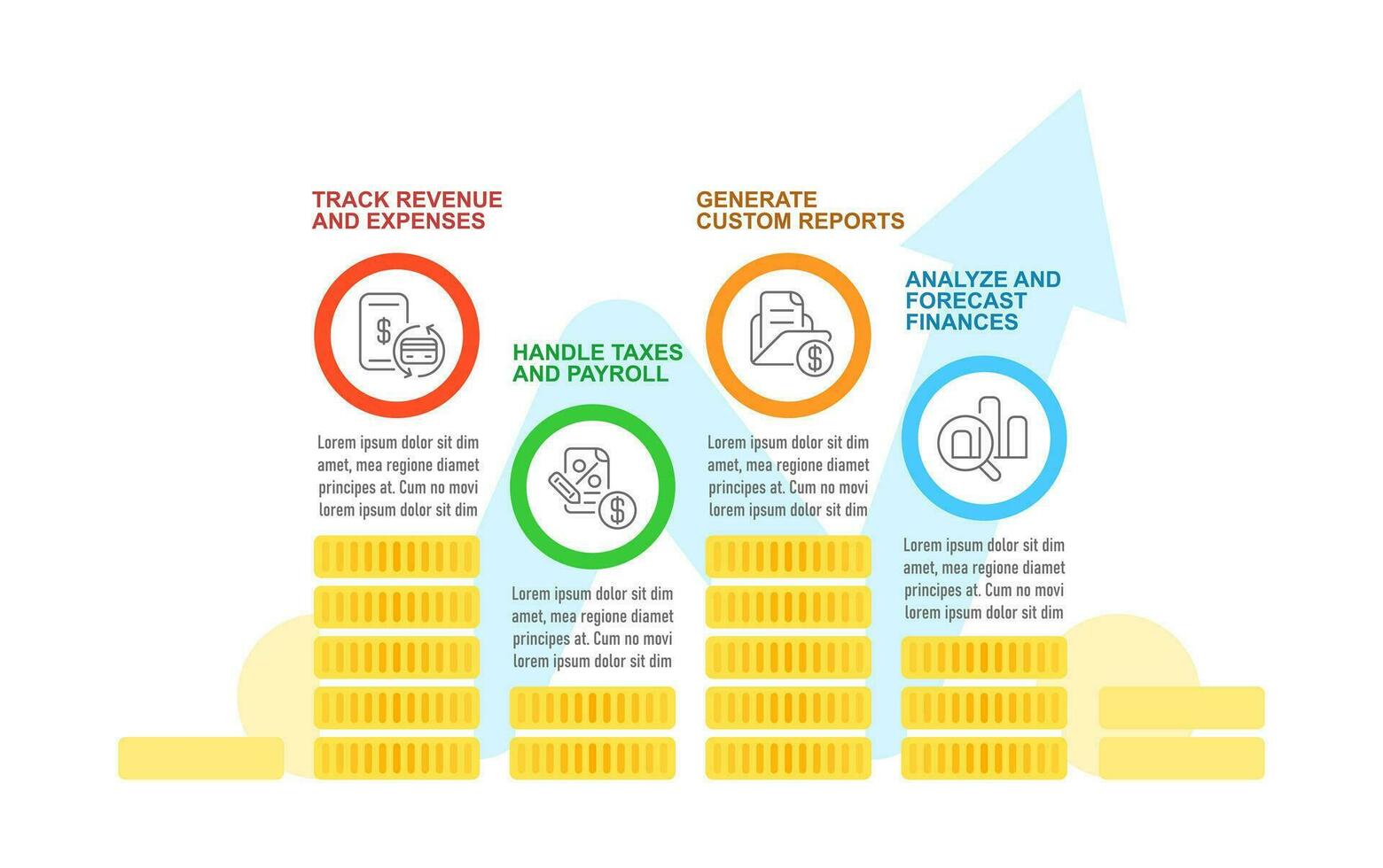 Accounting infographic chart design template. Money tracking. Bookkeeping software. Editable infochart with icons. Instructional graphics with step sequence. Visual data presentation vector
