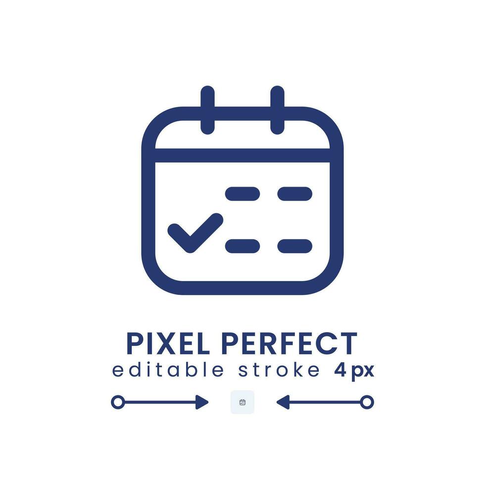 Calendar linear desktop icon. Work schedule. Time planner. Productivity tool. Chosen date. Pixel perfect, outline 4px. GUI, UX design. Isolated user interface element for website. Editable stroke vector