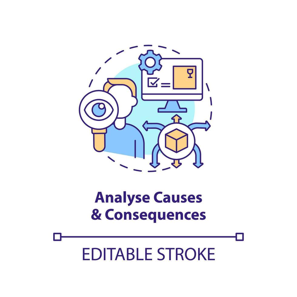 Analyse causes and consequences concept icon. Disruption action plan abstract idea thin line illustration. Isolated outline drawing. Editable stroke vector