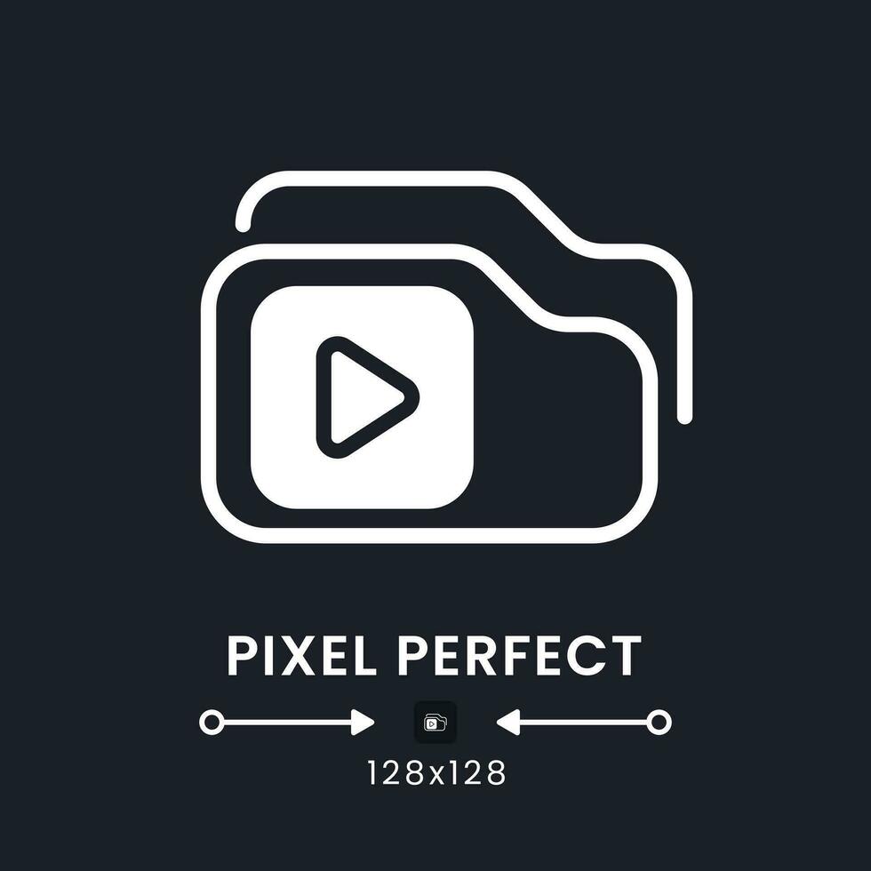 Video playlist white solid desktop icon. Streaming service. Pre-recorded content. Pixel perfect 128x128, outline 4px. Silhouette symbol for dark mode. Glyph pictogram. Vector isolated image