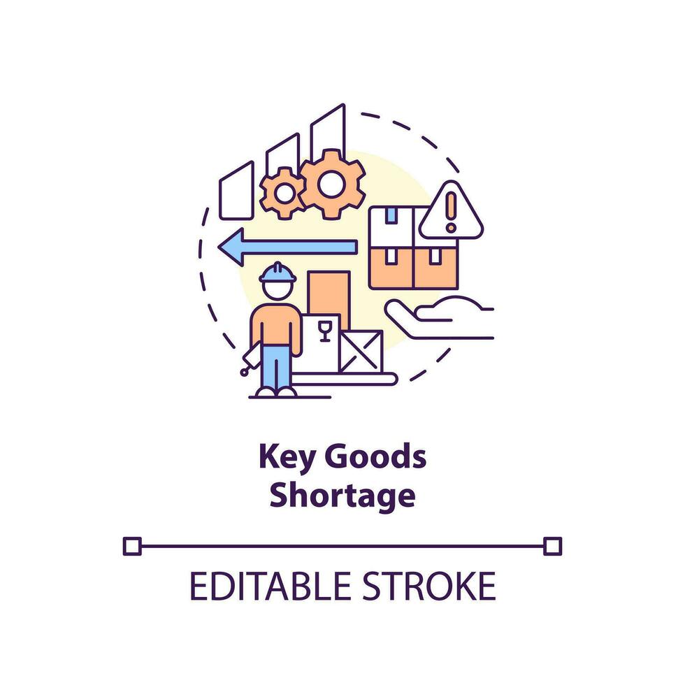 Key goods shortage concept icon. Consumption reduction. Vulnerability in supply chain abstract idea thin line illustration. Isolated outline drawing. Editable stroke vector