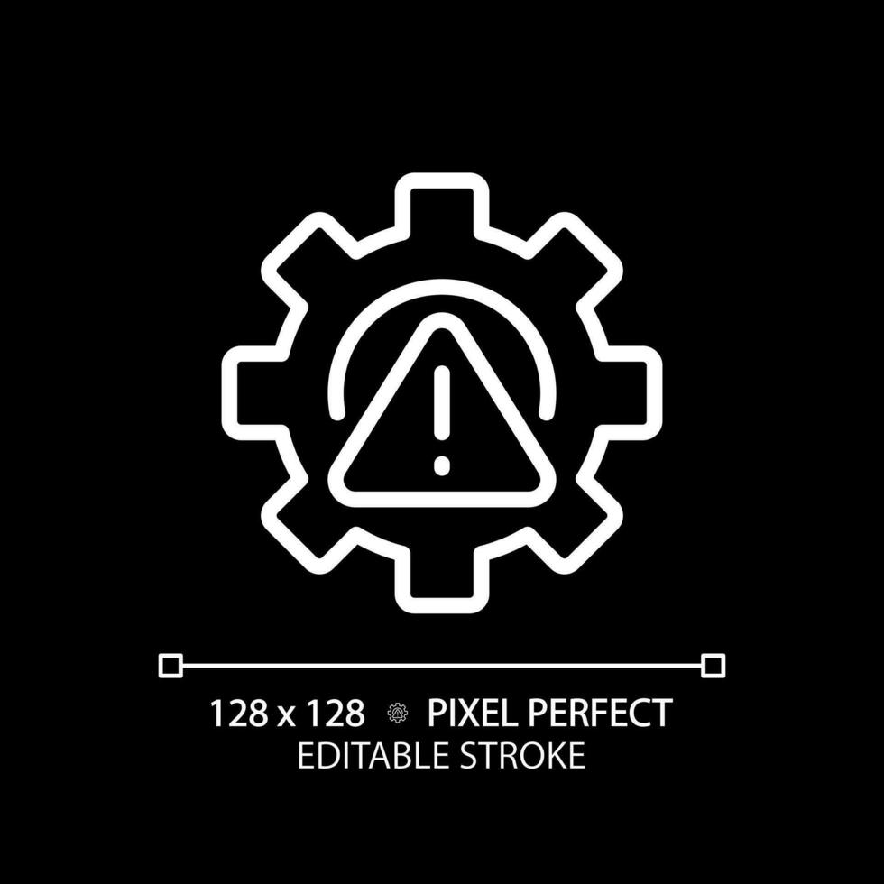 preparar error píxel Perfecto blanco lineal icono para oscuro tema. técnico problema. sistema fracaso. software instalación error. Delgado línea ilustración. aislado símbolo para noche modo. editable carrera vector