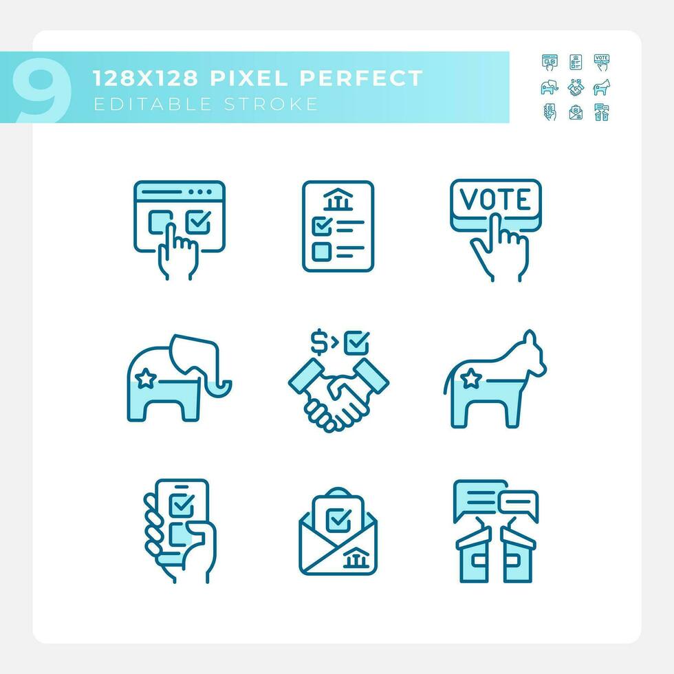 personalizable píxel Perfecto azul íconos conjunto representando votación, aislado vector ilustración de política y elección.