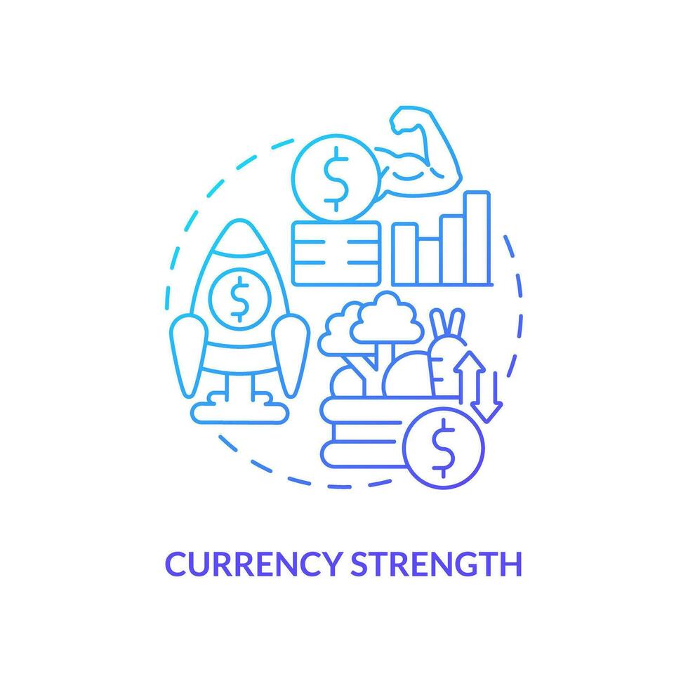 Currency strength blue gradient concept icon. Financial system. Economic indicators example abstract idea thin line illustration. Isolated outline drawing vector