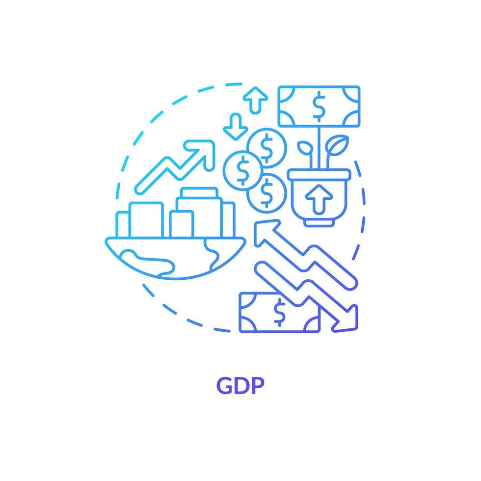 GDP blue gradient concept icon. Gross domestic product. Manufacture factor. Economic indicator abstract idea thin line illustration. Isolated outline drawing vector