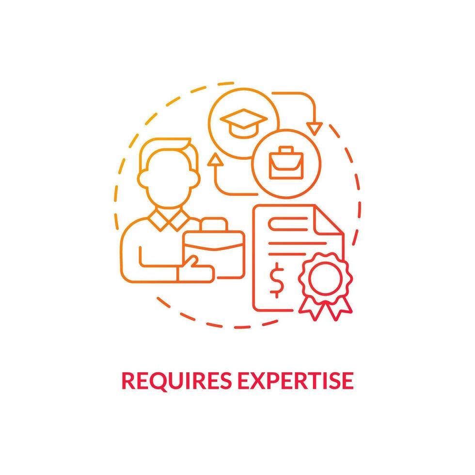 Requires expertise red gradient concept icon. Control data. Economic indicators disadvantage abstract idea thin line illustration. Isolated outline drawing vector