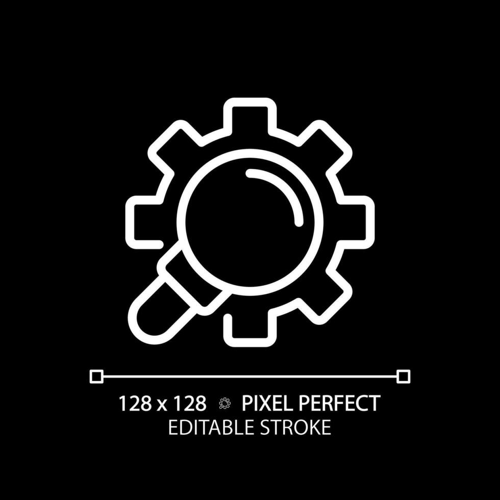 Extended search pixel perfect white linear icon for dark theme. Search engine inquiry customization. Filtered responses. Thin line illustration. Isolated symbol for night mode. Editable stroke vector