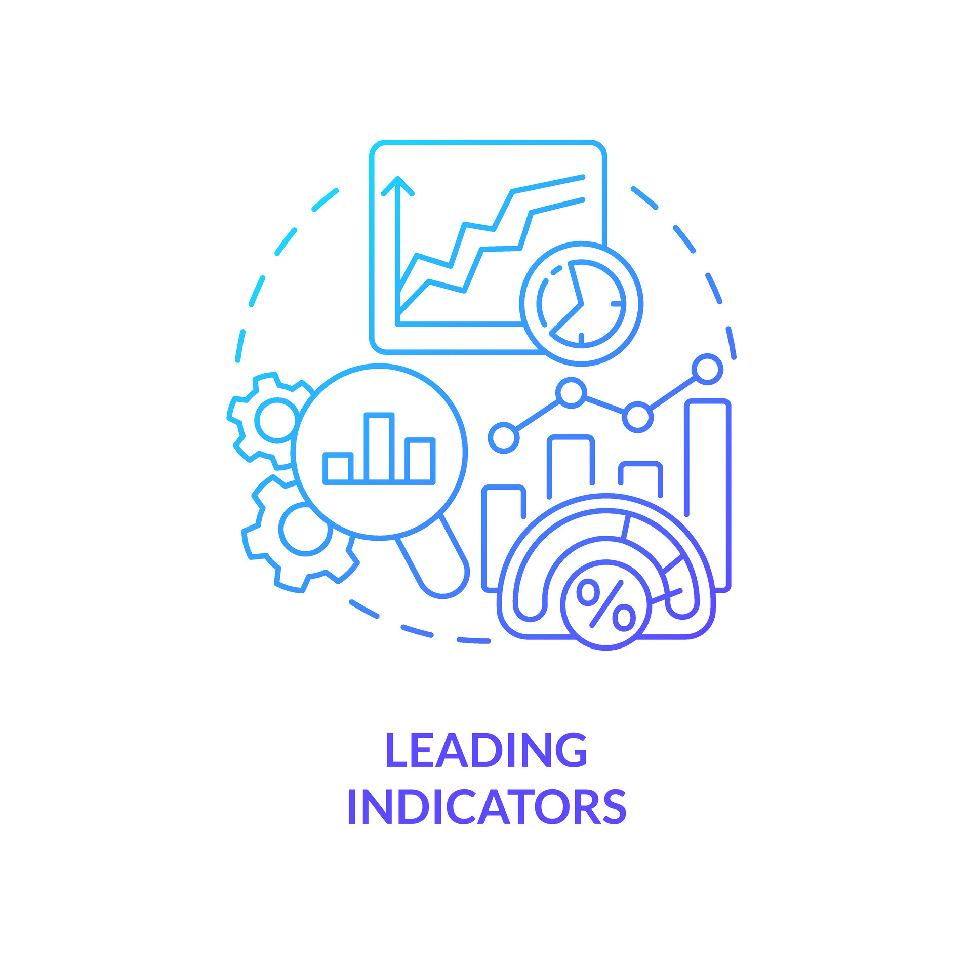Leading indicators blue gradient concept icon. Market analytics. Type