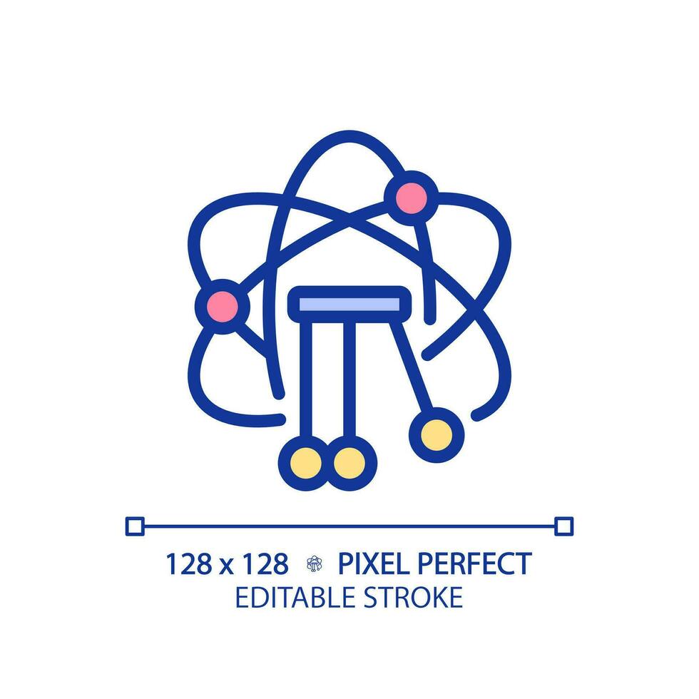 STEM in physics pixel perfect RGB color icon. Subject learning with interest. Student motivation. Education development. Isolated vector illustration. Simple filled line drawing. Editable stroke