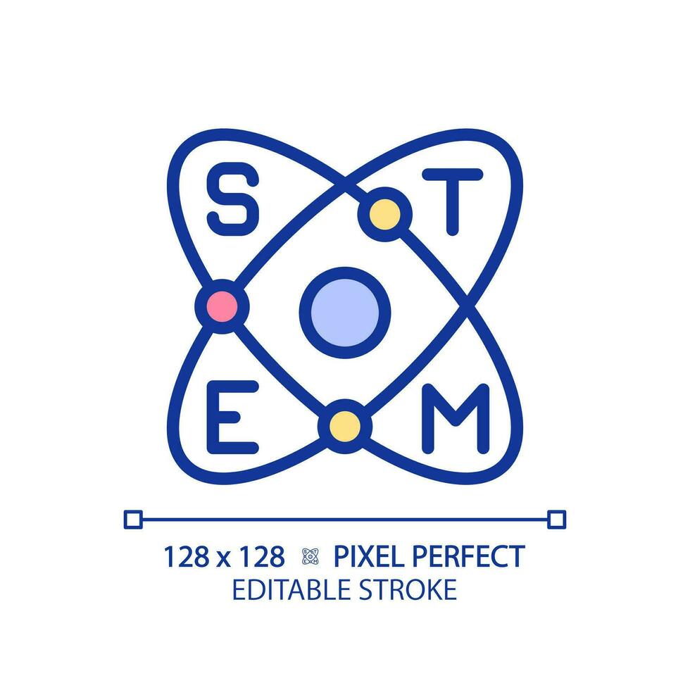 Education and STEM pixel perfect RGB color icon. Science technology teaching students. Innovative courses create. Isolated vector illustration. Simple filled line drawing. Editable stroke