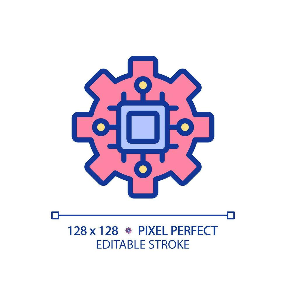 STEM in technology pixel perfect RGB color icon. Computing systems development. Digitization of education processes. Isolated vector illustration. Simple filled line drawing. Editable stroke