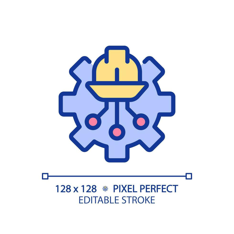 STEM in engineering pixel perfect RGB color icon. Improvement of networks building. Digital technology settings. Isolated vector illustration. Simple filled line drawing. Editable stroke