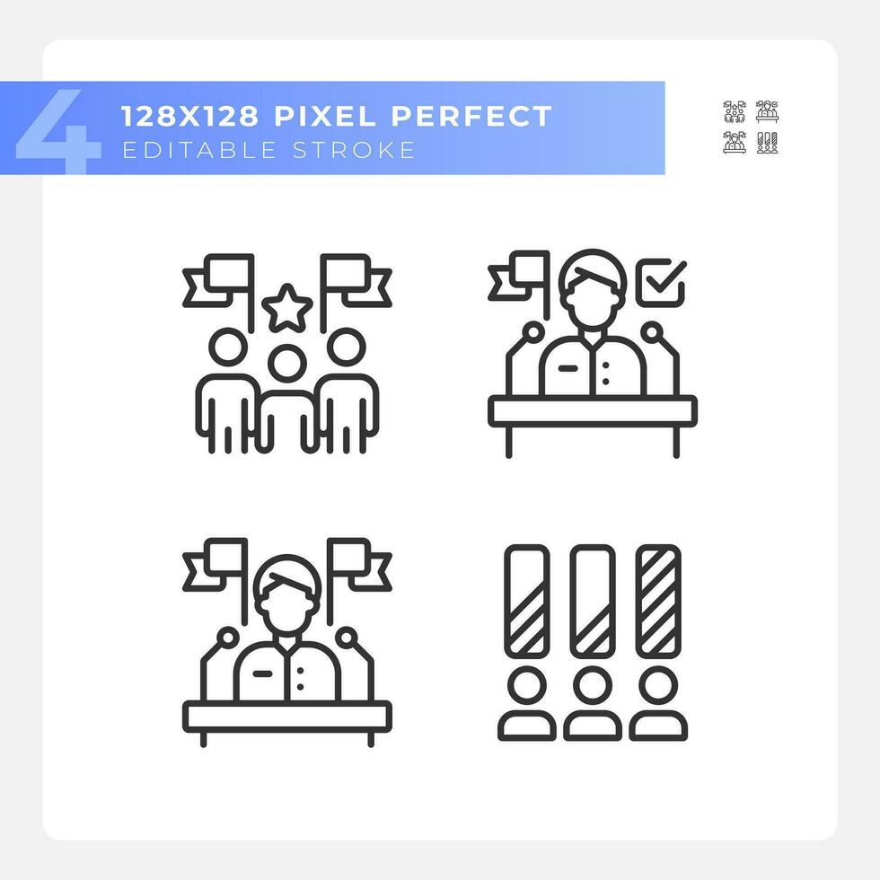 2D pixel perfect illustration of thin line icons representing election, editable voting signs. vector