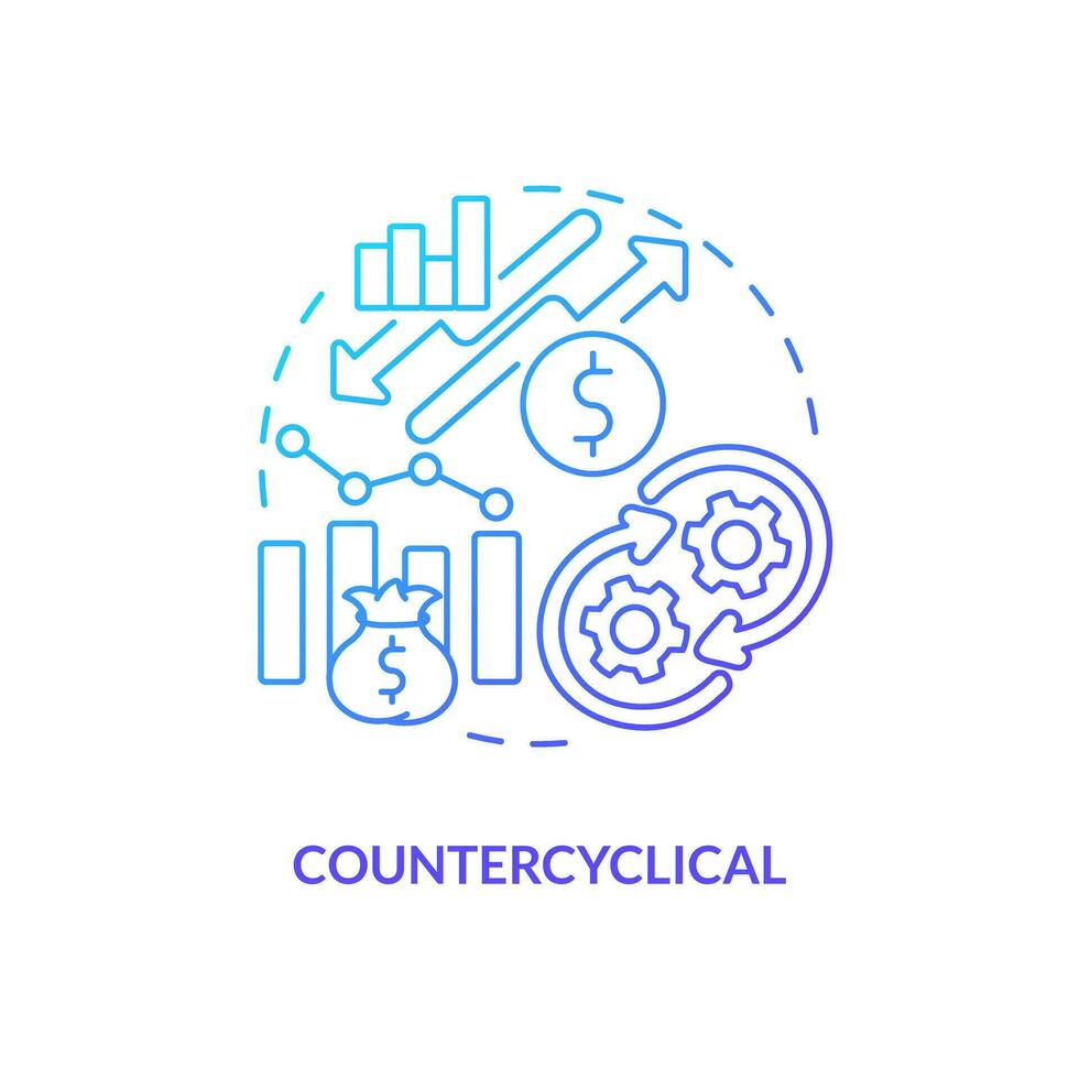 Countercyclical blue gradient concept icon. Opposite directions. Attribute of economic indicators abstract idea thin line illustration. Isolated outline drawing vector