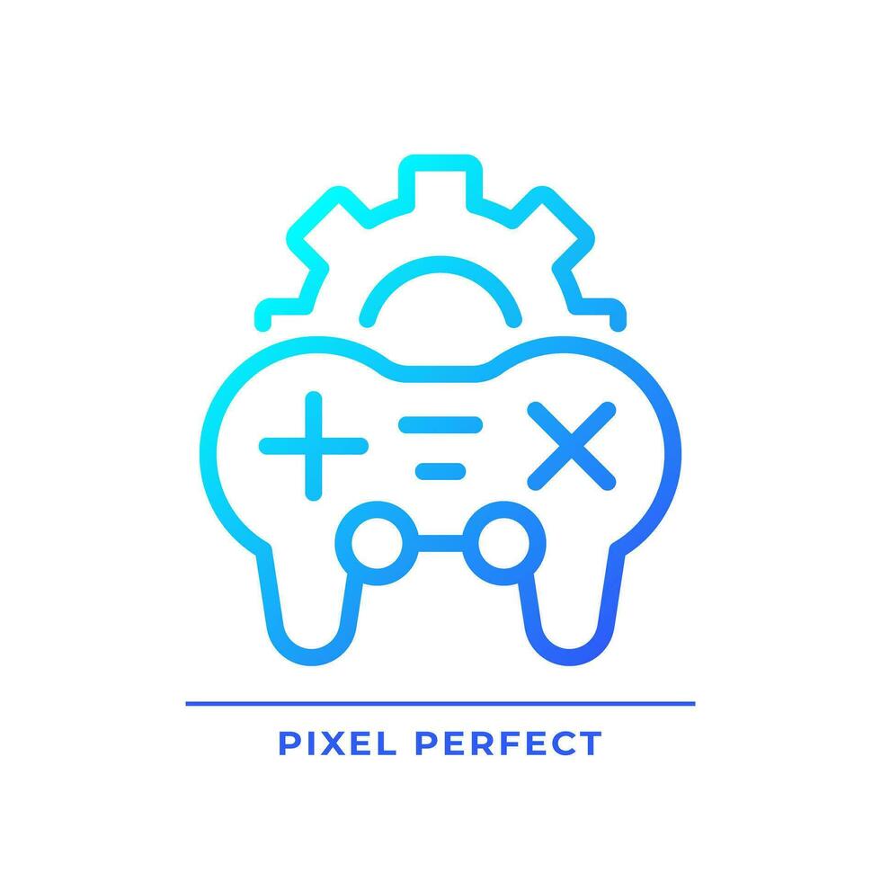 Game settings pixel perfect gradient linear vector icon. Videogame adjustment menu. Controller. Gameplay optimization. Thin line color symbol. Modern style pictogram. Vector isolated outline drawing