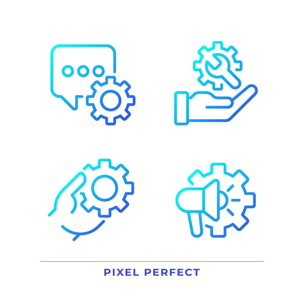 social medios de comunicación ajustes píxel Perfecto degradado lineal vector íconos colocar. Mensajero personalización técnico apoyo. Delgado línea contorno símbolo diseños manojo. aislado contorno ilustraciones colección