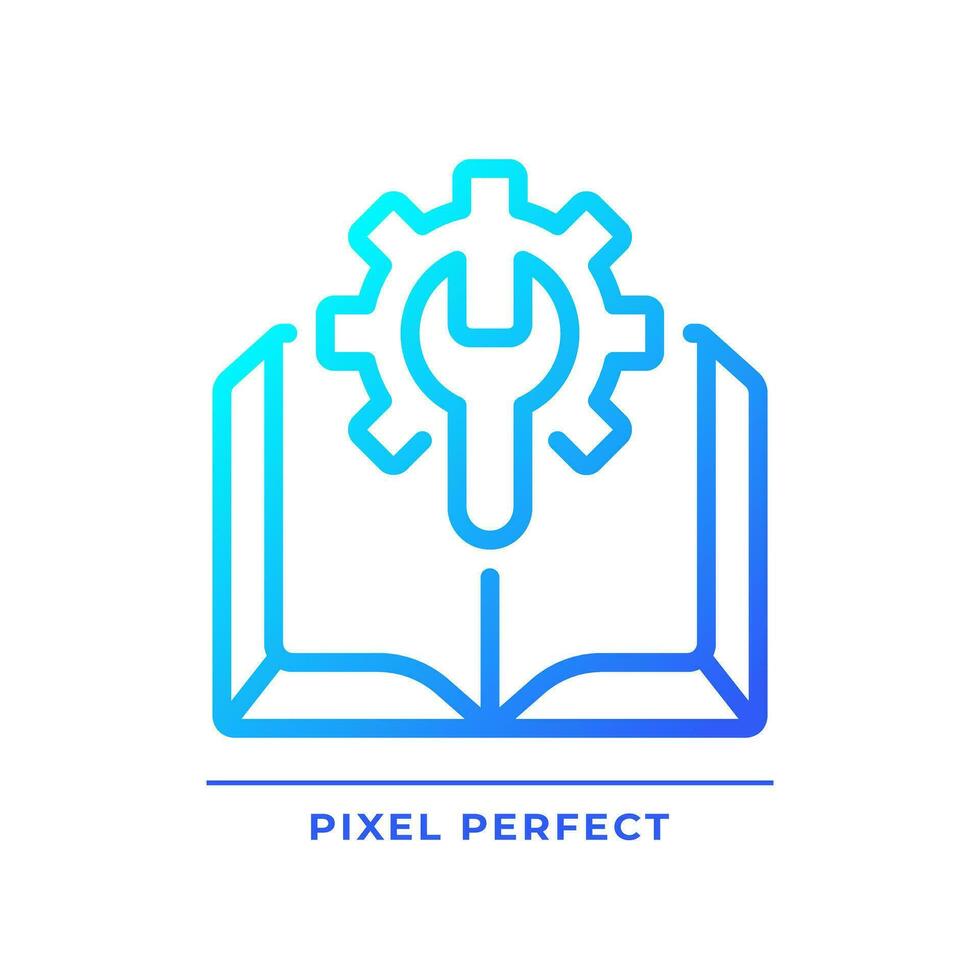 Manual pixel perfect gradient linear vector icon. Technical instructions. Read knowledge base. FAQ. System guidebook. Thin line color symbol. Modern style pictogram. Vector isolated outline drawing