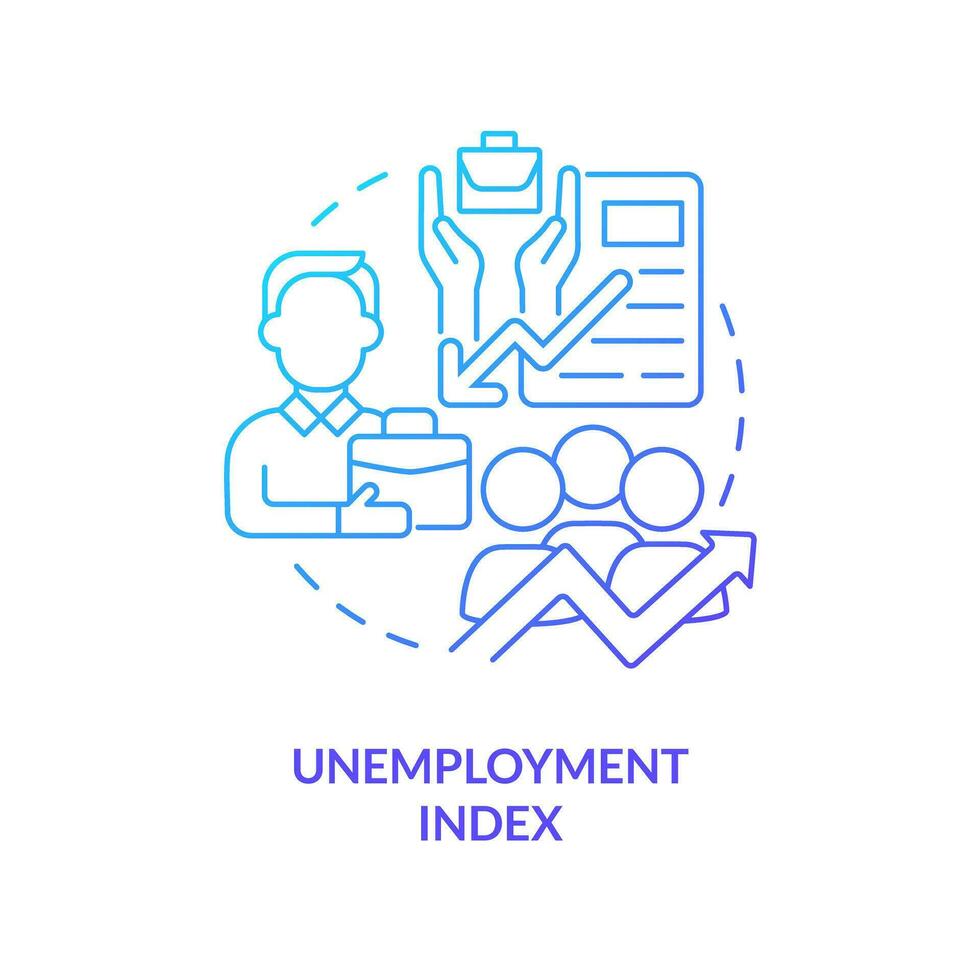 Unemployment index blue gradient concept icon. Lagging factor. Loss job tendency. Economic analysis key abstract idea thin line illustration. Isolated outline drawing vector